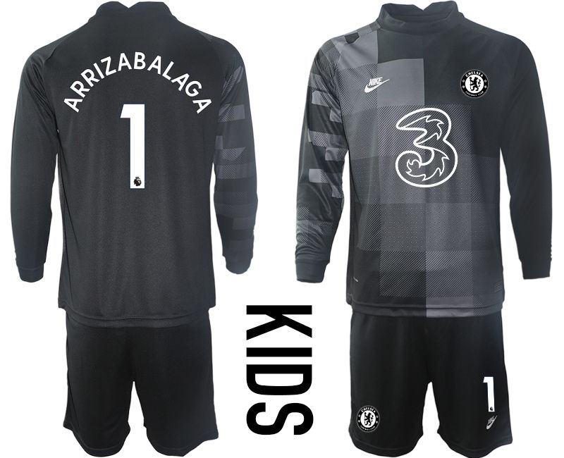 Youth 2021-2022 Club Chelsea black goalkeeper long sleeve #1 Soccer Jersey